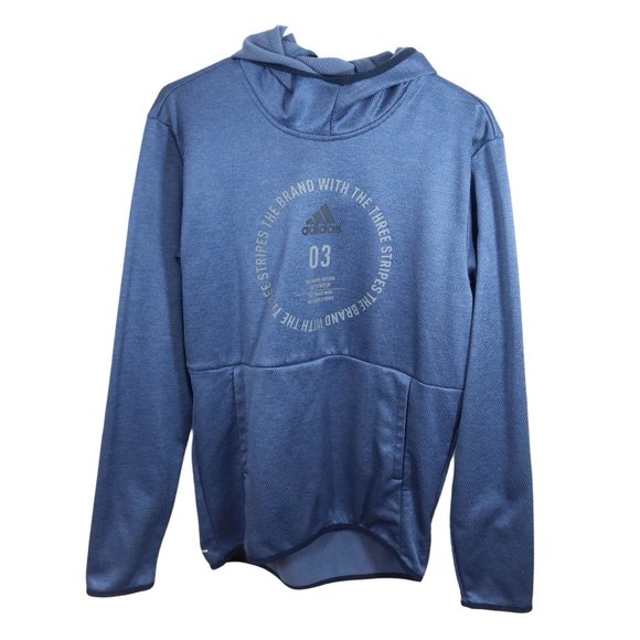 ADIDAS S Blue Team Issue Badge of Sport Climawarm Pullover Hoodie Sweatshirt - Picture 1 of 6